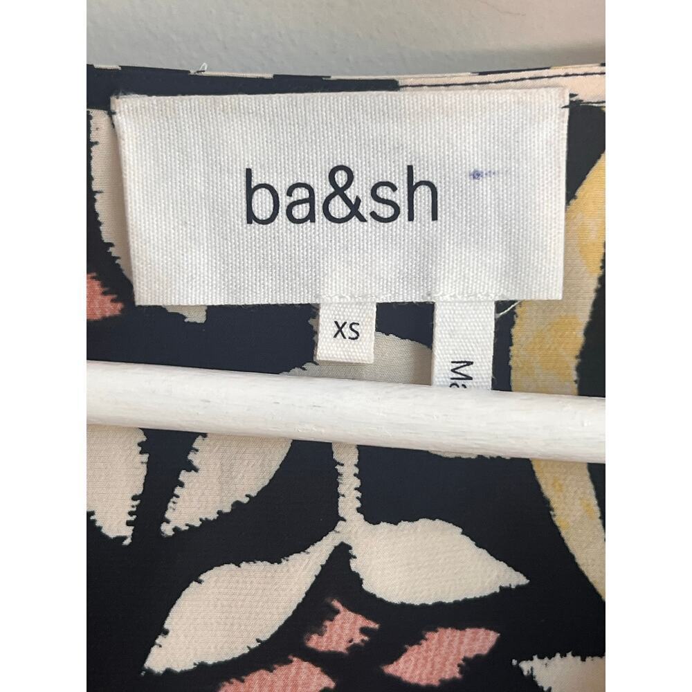 Ba&sh Cross 3/4 Sleeve V-Neck Blouse Black W/ Multicolored Leaf Print XS / US 2 - Picture 5 of 10